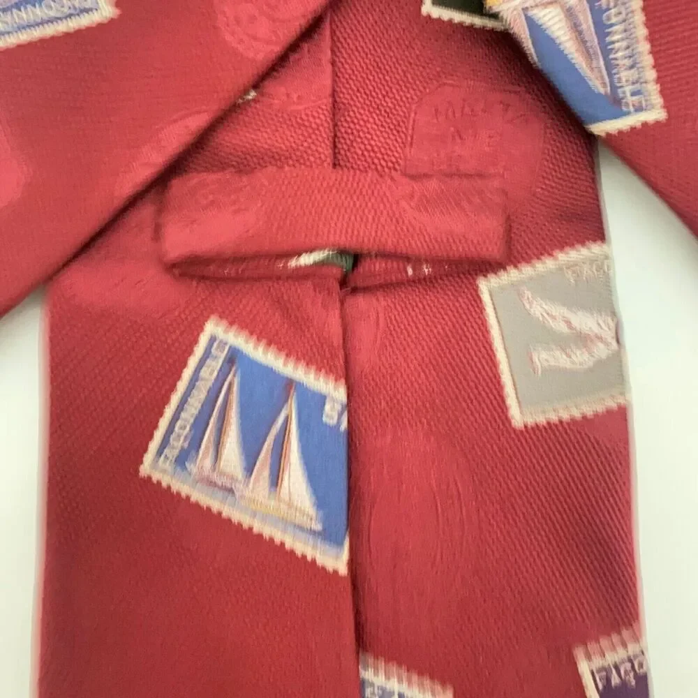 #5656 Maroon Vintage Golf Postage Stamps Mens Novelty Necktie, Tie 59X4